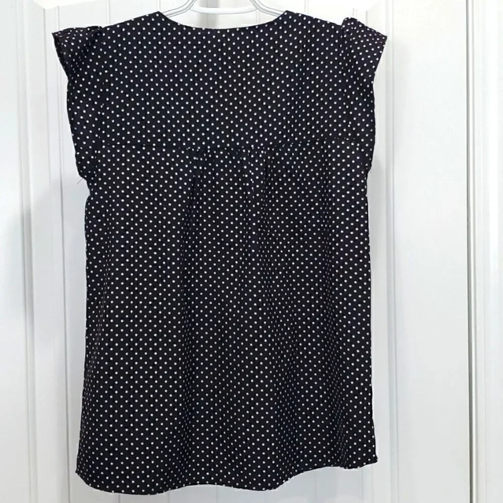 Savanna Jane Shirt Womens Small Black Polka Dot Floral Embroidered - Picture 5 of 5